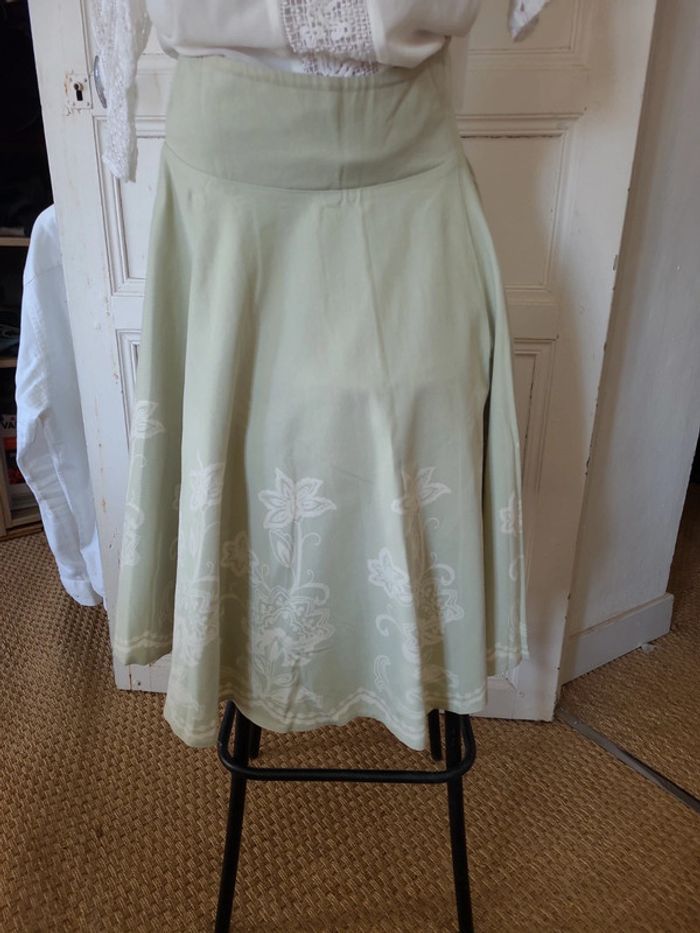 Jupe longue trapèze, vert anis, taille 38 - photo numéro 2