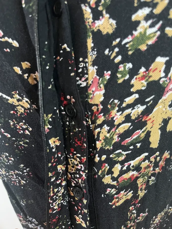 Robe noire fleurs abstraites Elora femme 38 manches longues viscose chic tendance - photo numéro 3