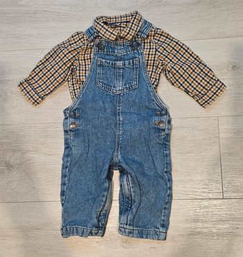 Ensemble salopette et chemise 9M / 71 cm