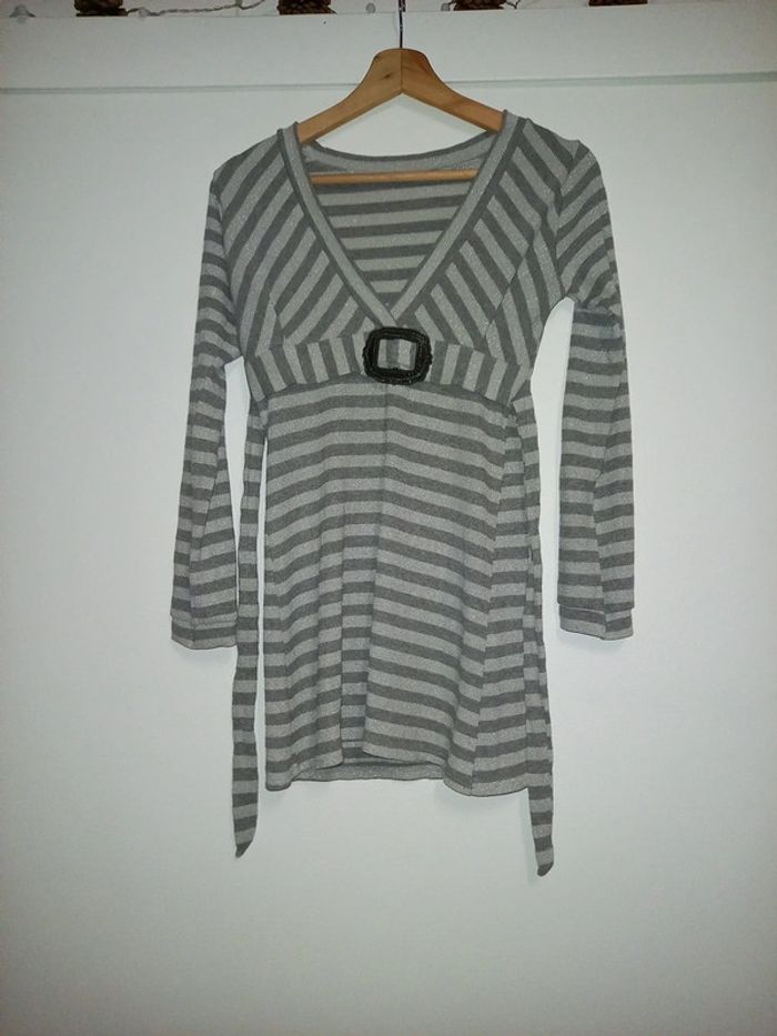 Tunique brillant argenté & grise à rayures taille 36 made in France - photo numéro 7