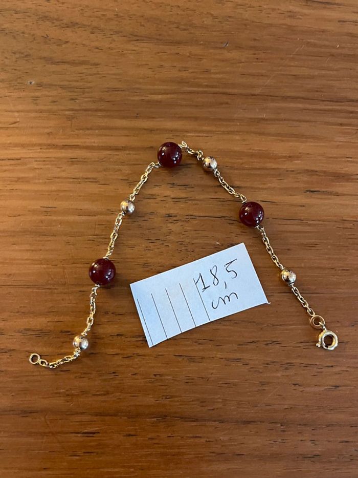 Bracelet doré vintage avec perles dorées et pierres rouges L: 18,5 cm - photo numéro 6