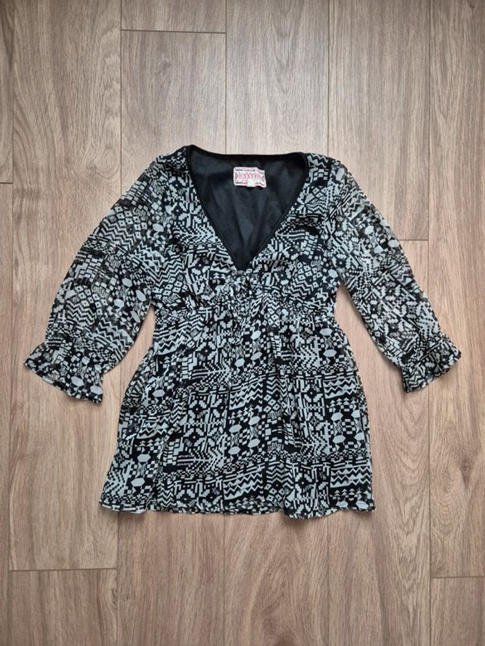 Blouse motif blanc noir manches 3/4