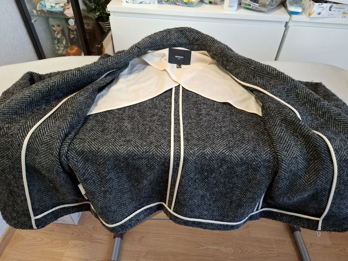 Belle veste chaude femme Mango M 30 % laine grise/noire à chevrons très bon état - photo numéro 5