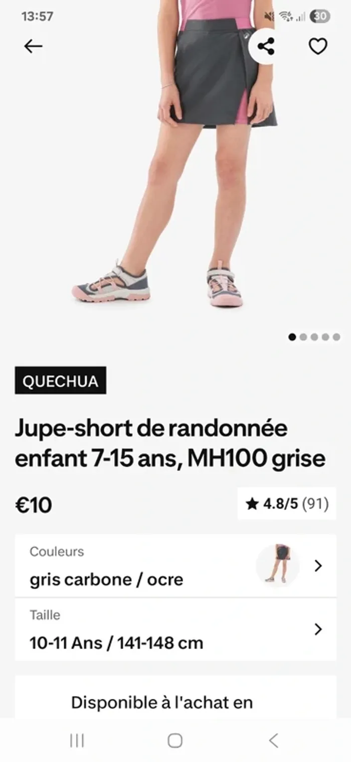 Jupe short de randonnée 13ans - photo numéro 5