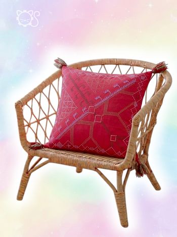 Coussin décoratif carré folklorique pompon rouge Birgit Linje / IKEA - 45×45 cm