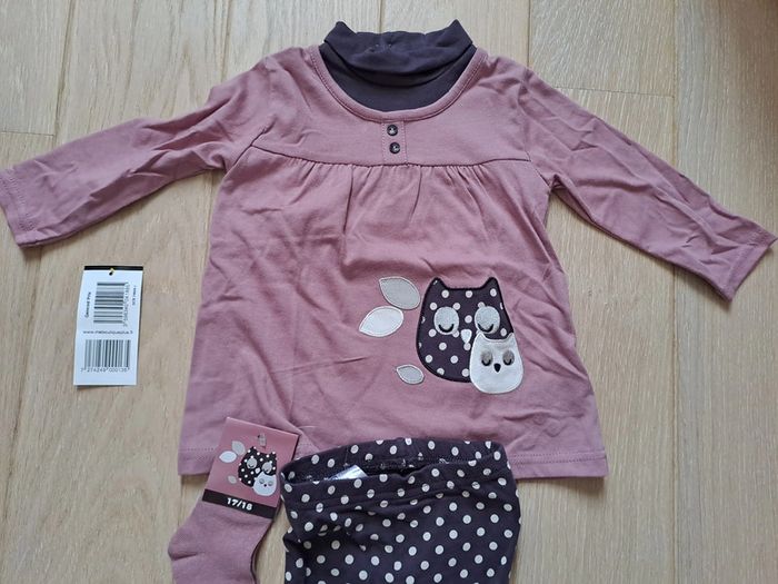 Ensemble violet fille thème hibou 12M - neuf - photo numéro 2