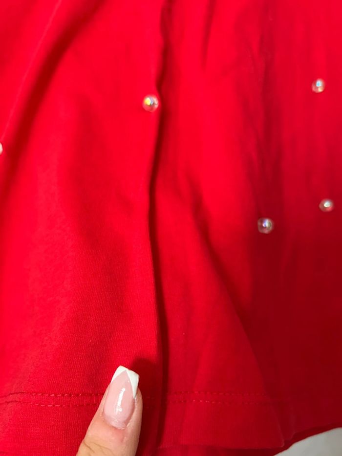 t-shirt rouge avec perle zara s - photo numéro 3