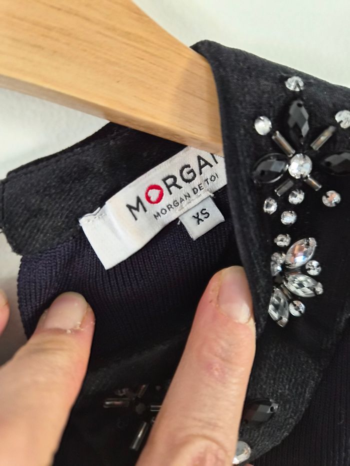 Robe bleu marine a col en velours perlé Morgan - photo numéro 6