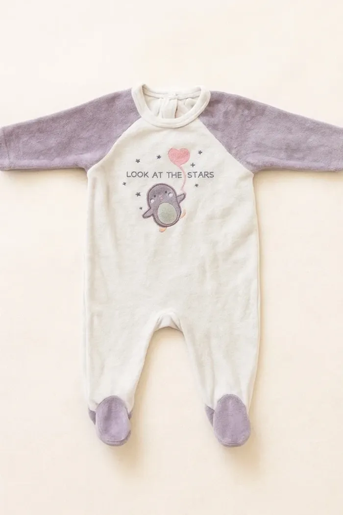 Pyjama velours bébé fille – motif pingouin