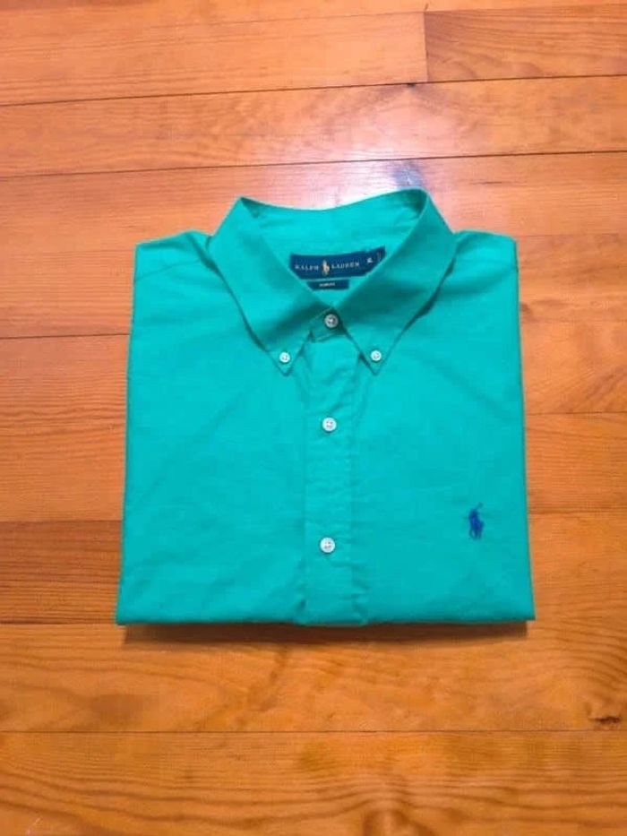 Chemise Ralph Lauren - Slim Fit - Logo brodé violet - Vert clair - Taille XL - photo numéro 2