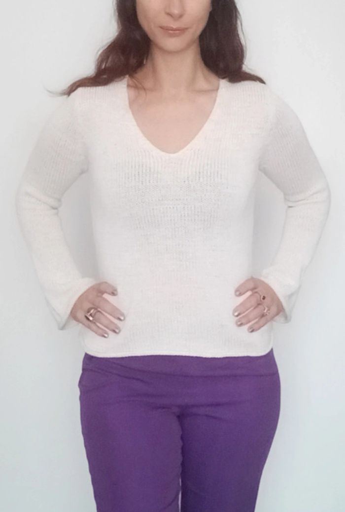 Pull crochet crème col V Camaïeu taille 38 - photo numéro 2
