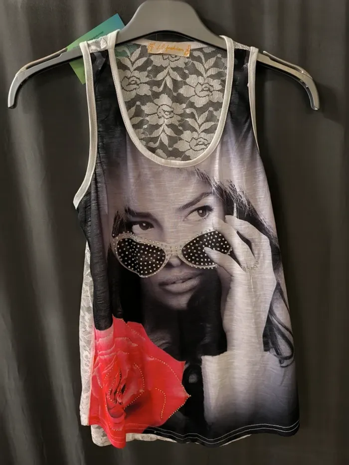 245691 débardeur noir/blanc femme TU LC fashion