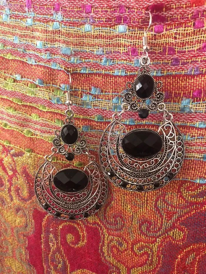 🖤Boucles d’oreilles bohèmes indiennes indian bohemian dangling earrings🖤 - photo numéro 6