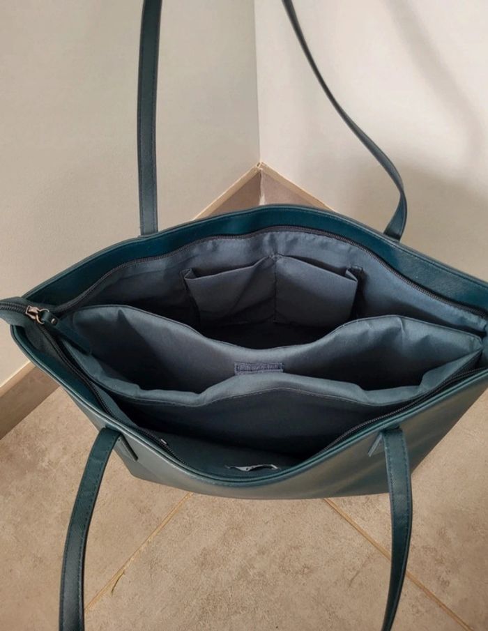 Sac cabas trapèze bleu canard femme compartiment pc neuf - photo numéro 3