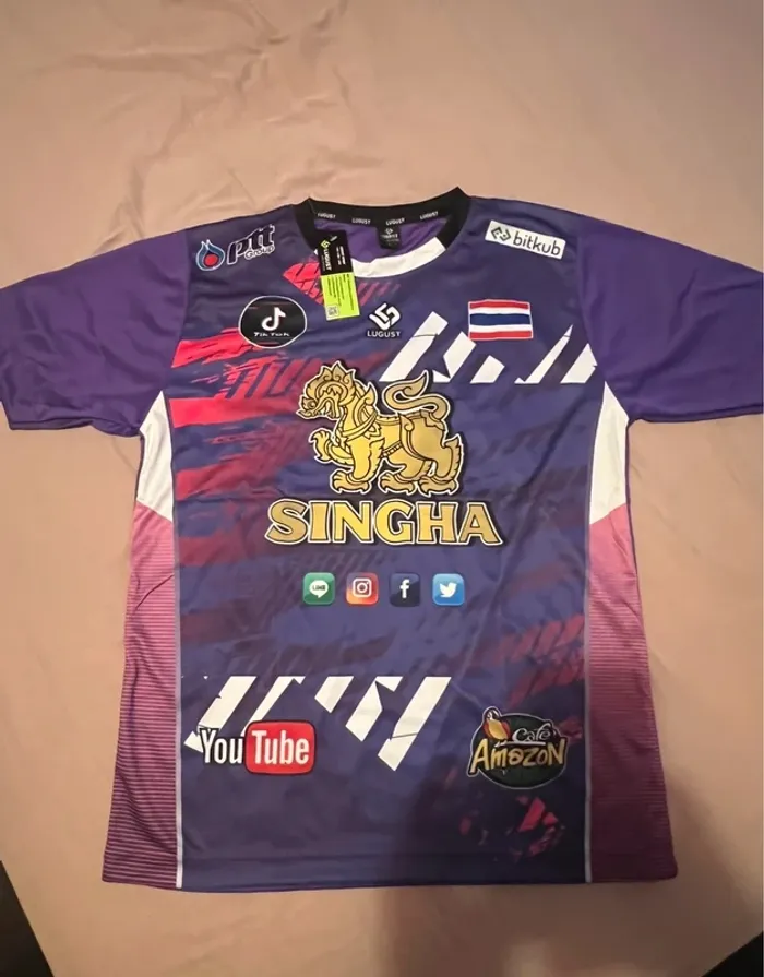 🟣 Maillot Thaïlandais 🇹🇭 SINGHA – violet – taille L – neuf avec étiquette