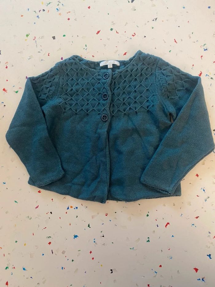 Gilet en laine turquoise Chloé 2 ans - photo numéro 2