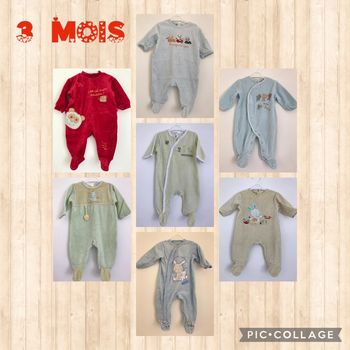 Lot 7 pyjamas velours 1 pièce bébé garçon 3 mois