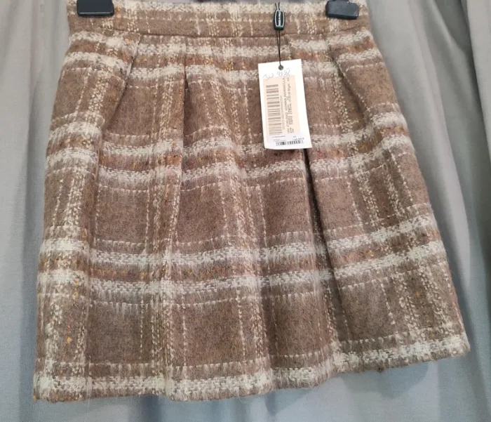 Mini-jupe 🍂 Laine - Mohair à carreaux - Beige Maron