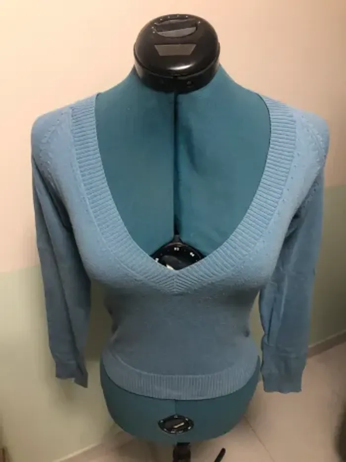 Pull bleu femme S 36 col v petit tricot Zara trafaluc - photo numéro 6