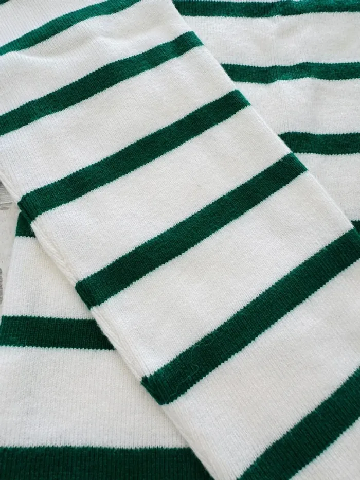 Pull femme blanc cassé et rayé vert sapin - photo numéro 3