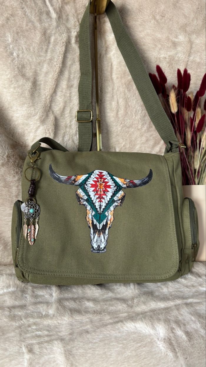 Sac à bandoulière amérindien vert armée neuf – style bohème western vintage - photo numéro 7