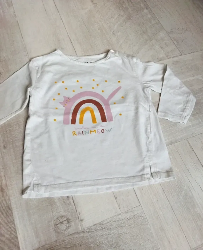 T-shirt manches longues 3 ans arc en ciel chat