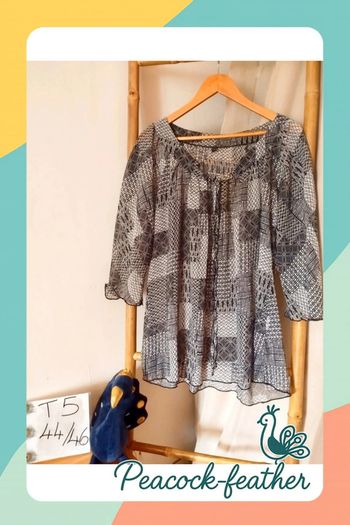 Blouse transparente noire blanche 3/4 T5