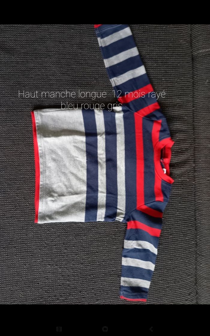 Haut manche longue rayé rouge gris bleu
