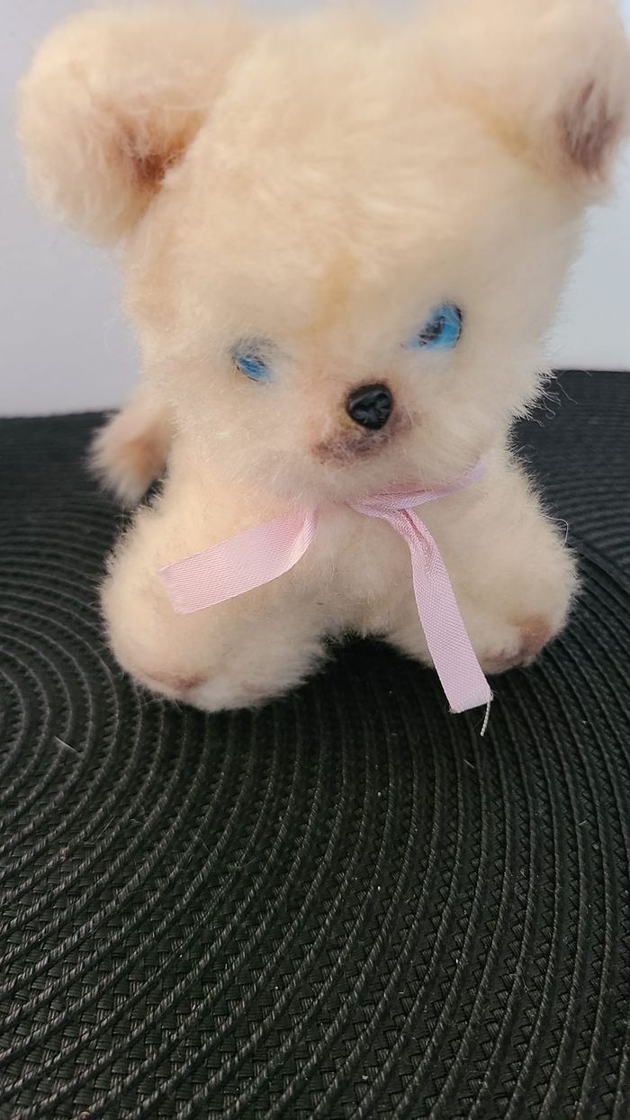 vintage peluche chat yeux bleus