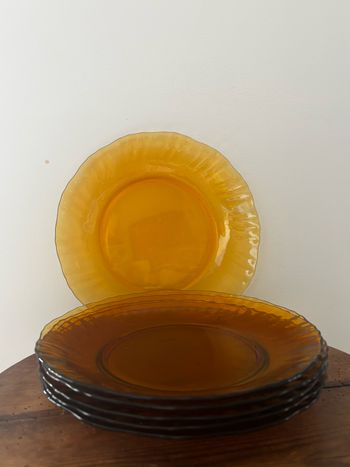 Vintage lot de 6 assiettes à dessert marron ambré