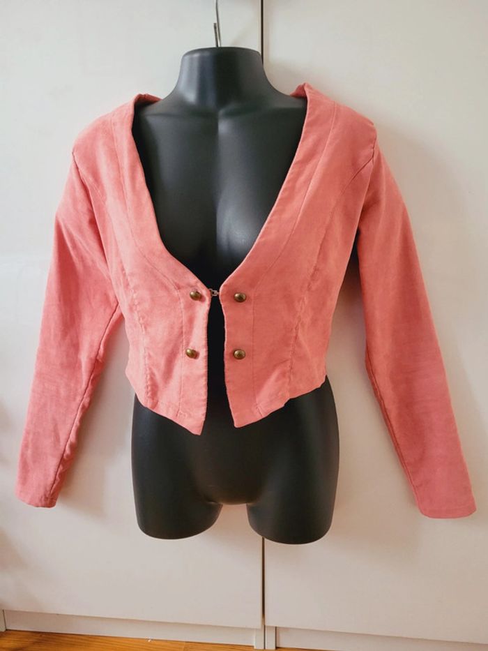 Veste coquette vintage taille XS 34 rose velours col V