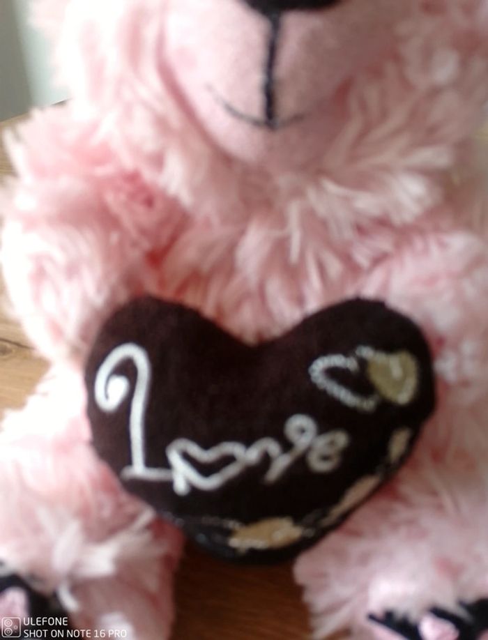 Nounours peluche rose bébé fille Love - photo numéro 3