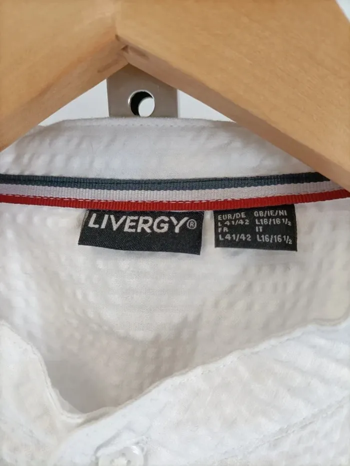 Chemise blanche Livergy manches courtes tissu gaufré, 100% coton, col rond taille 42 A335 - photo numéro 5