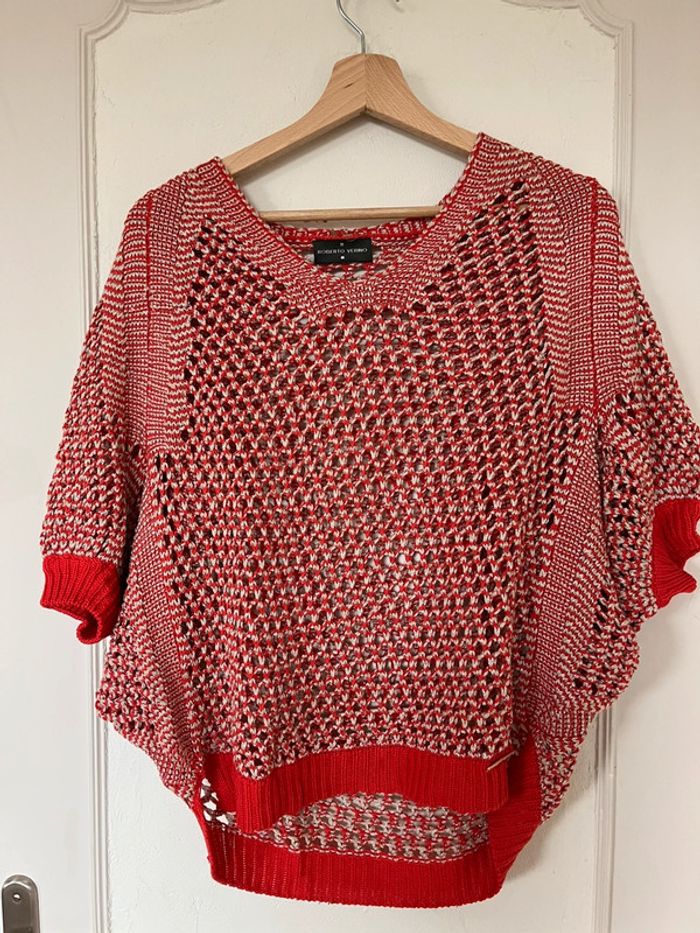 Pull tee-shirt grosse maille Roberto Verino – rouge/beige – taille 38/40 – bon état - photo numéro 2