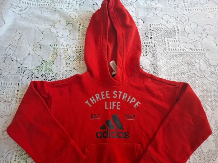 Sweat à capuche Adidas rouge, garçon 5-6ans (116cm) - Three Stripe Life - photo numéro 2