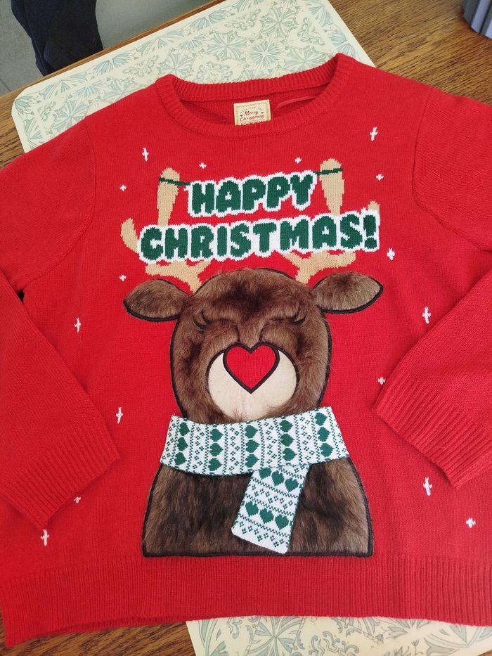 Pull de Noël pour Femme Rouge Renne Rudolph Echarpe - photo numéro 2