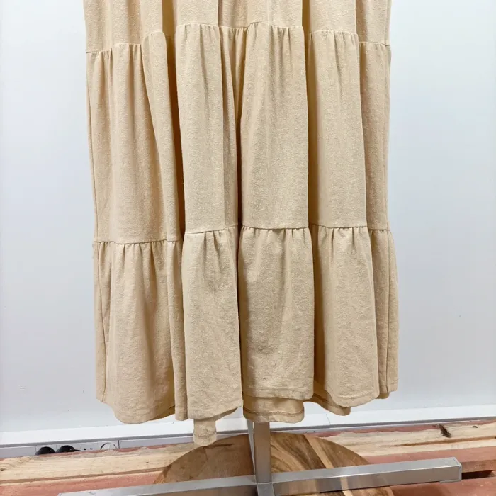 Robe longue beige CMT Atelier col cache-cœur manches courtes fluide T38 coton élasthanne A1260 - photo numéro 7
