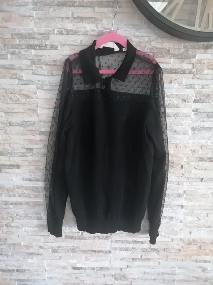 Pull dentelle à pois nafnaf taille M #Vêtements_femmes_krocaro - photo numéro 5