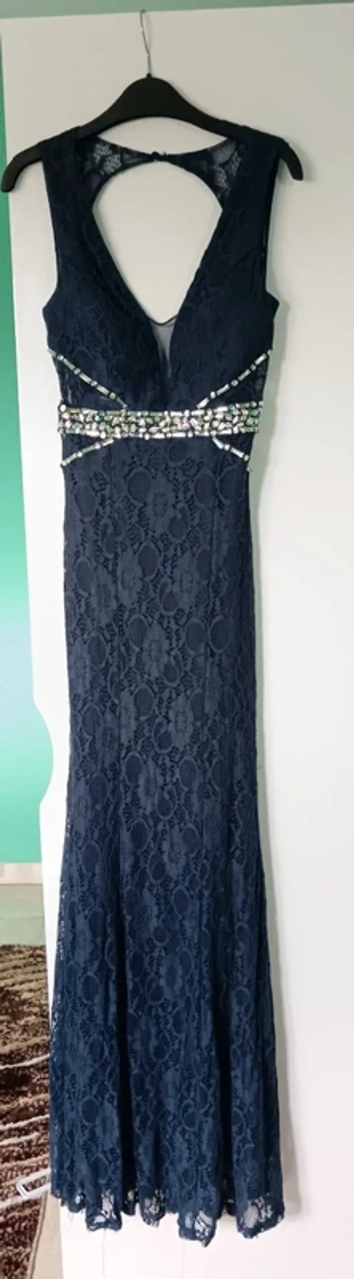 Élégante robe longue bleue en dentelle Taille S