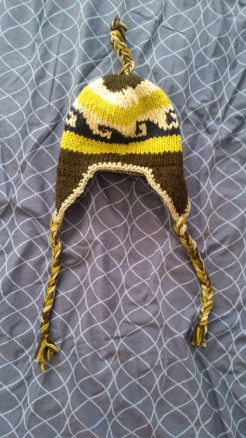 Bonnet péruvien vert noir 12 18 mois