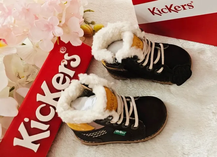 Bottes Bottines Cuir Zip Fourrées 1er pas 👣 Kickers T19 - photo numéro 3