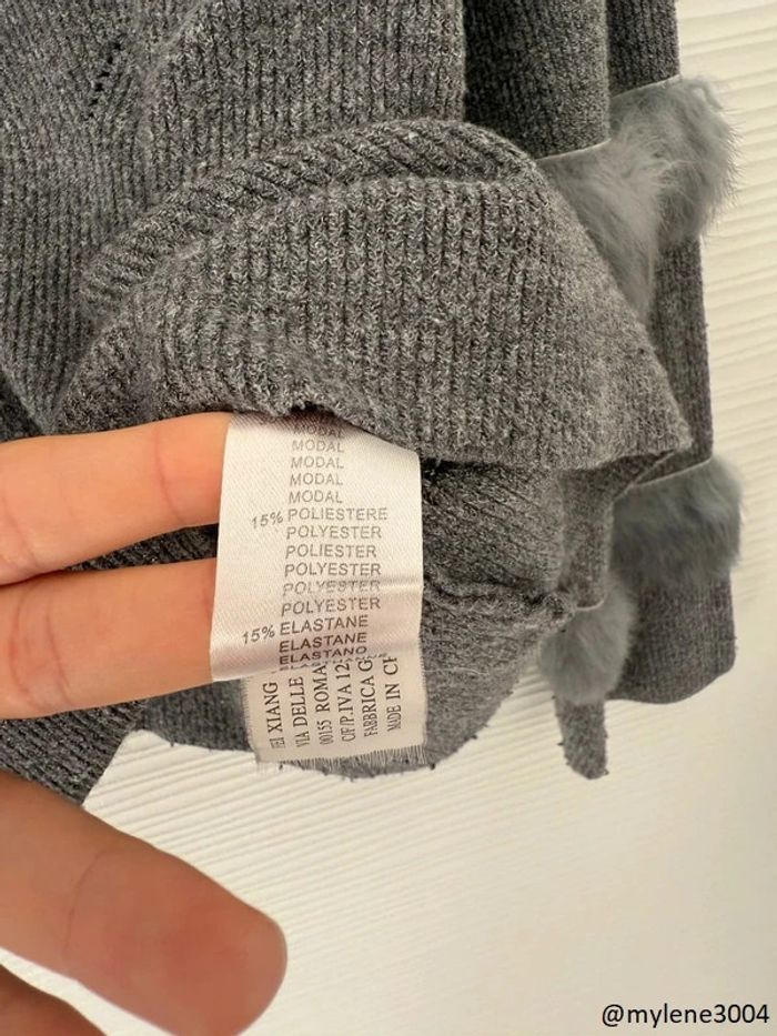 Pull d'hiver gris col rond uni basique simple manches longues en fausse fourrure - photo numéro 8