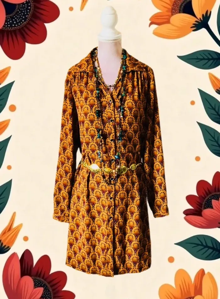 🍁Chemise longue S/36 hippie chic boho vintage retro 70s style long shirt🍁 - photo numéro 3