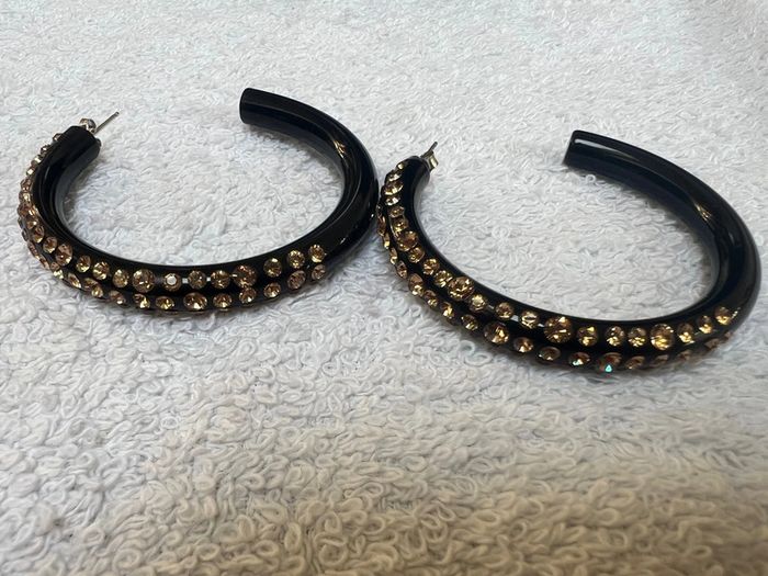 boucles oreilles cristaluna cre-ole l noires en cristal acrylique swarovski neuf 301 2018 18 - photo numéro 3