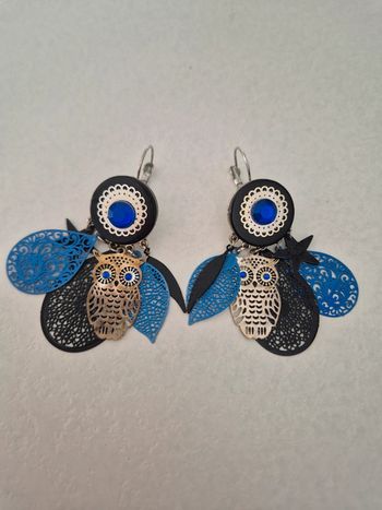 Boucles d'oreilles hibou bleu