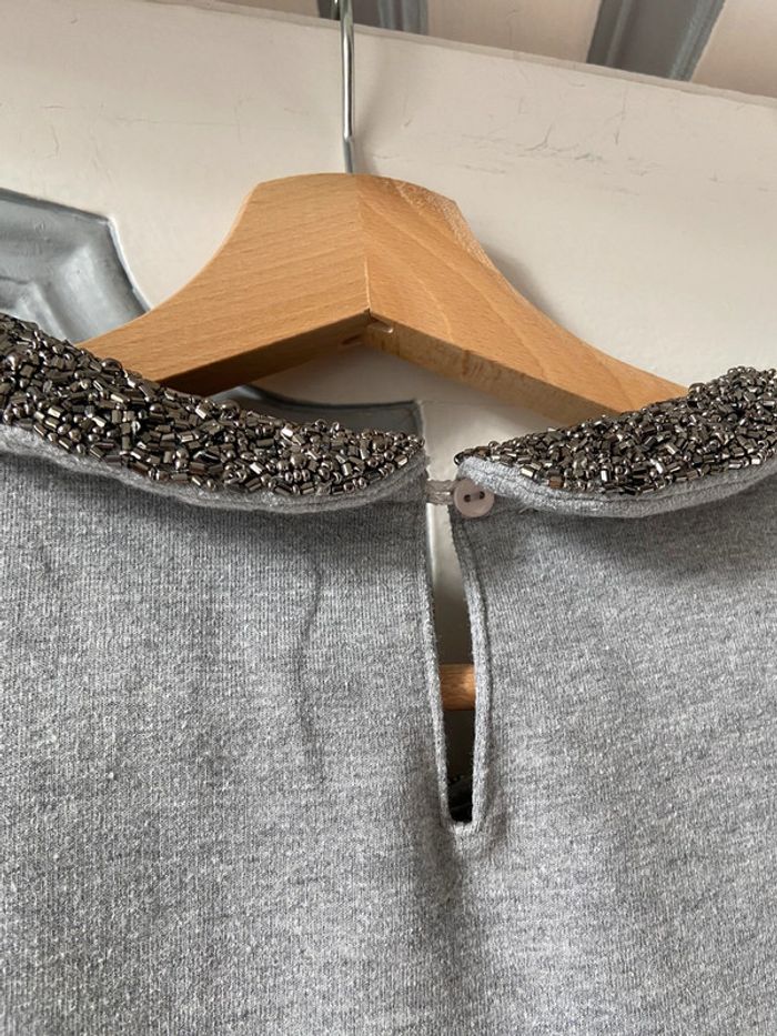 Sweat léger Pimkie gris clair col Claudine perlé taille M - photo numéro 12