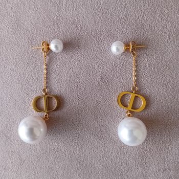 Faby27800 Boucles d'oreilles pendantes en acier inoxydable - dorées avec perles blanches