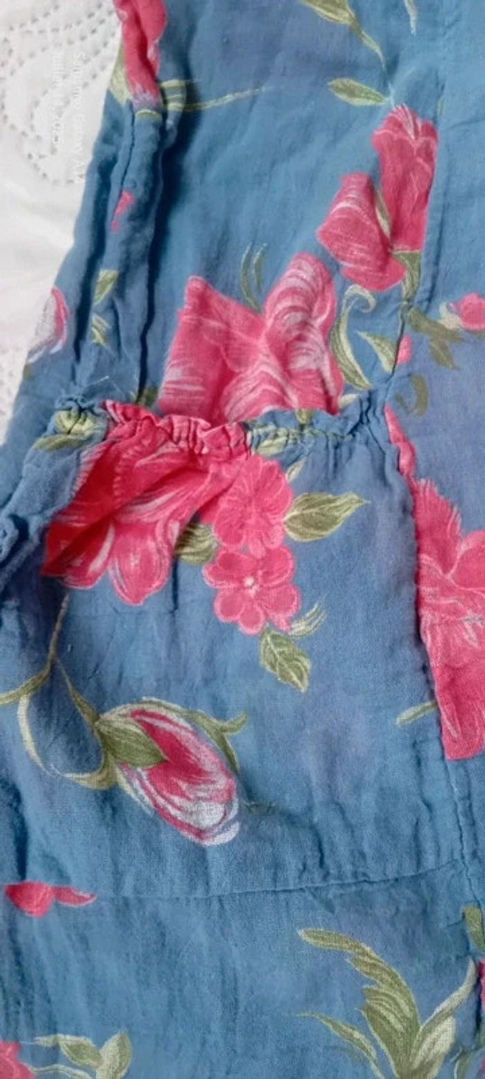 Tunique fines bretelles assymetriques motif fleurs bleu rose femme XL made in Italy - photo numéro 10