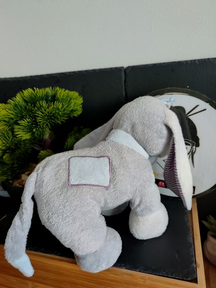 doudou Peluche noukie's chien Arthur merlin gris bleu noeud Rayé banc Violet 240 - photo numéro 2