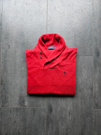 Pull Sweat Ralph Lauren col montant camionneur 100% coton rouge taille S